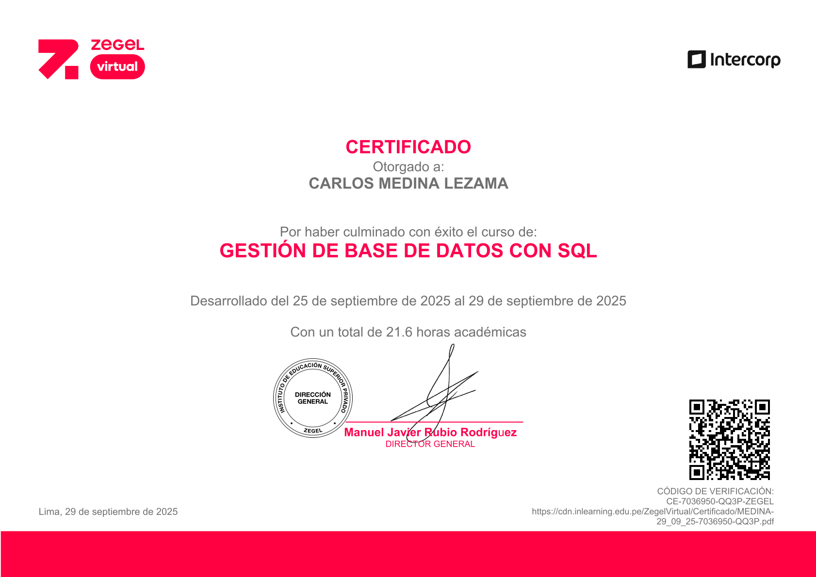 Gestión de Base de Datos SQL - Zegel - Carlos Eduardo Medina Lezama